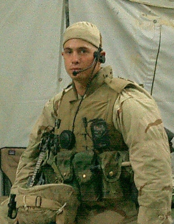 Michael Daniels in combat gear, Iraq